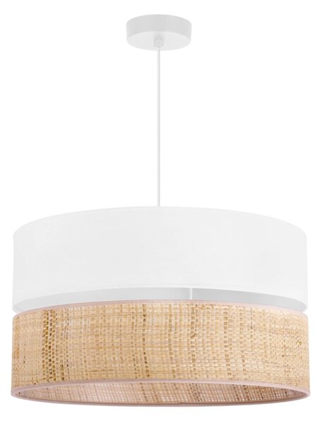 Závěsné svítidlo Rattan, 1x ratanové/bílé textilní stínítko, (fi 45cm)