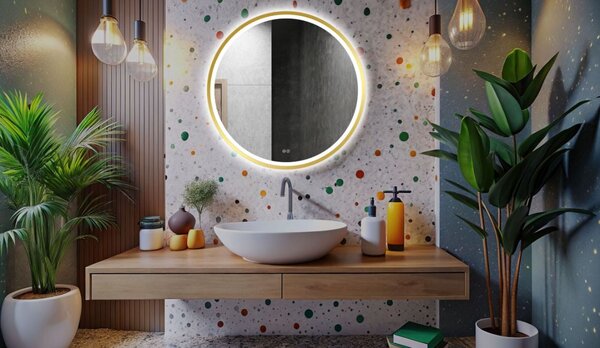 Venti Orion Gold zrcadlo 80x80 cm kulatý s osvětlením s vyhřívací podložkou zlatá 5905951180311