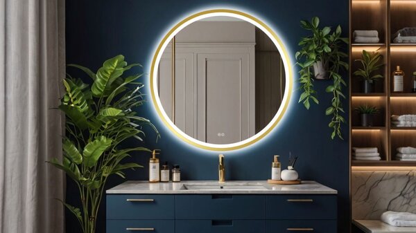 Venti Orion Gold zrcadlo 80x80 cm kulatý s osvětlením s vyhřívací podložkou zlatá 5905951180311