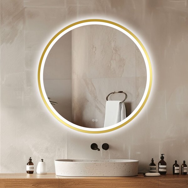 Venti Orion Gold zrcadlo 80x80 cm kulatý s osvětlením s vyhřívací podložkou zlatá 5905951180311