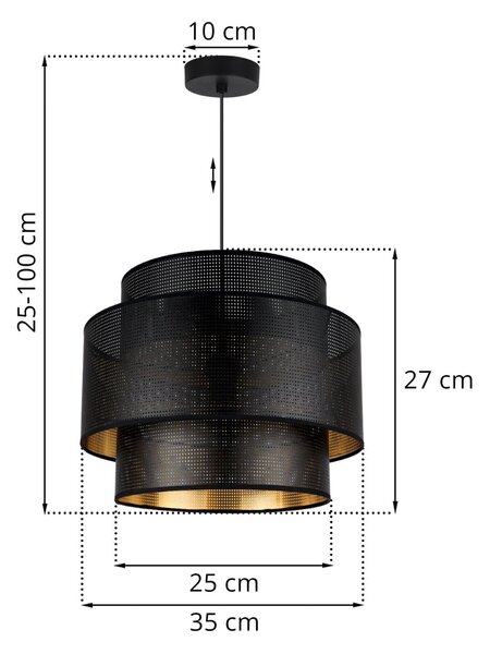 Závěsné svítidlo Asti, 1x černé PVC stínítko, (fi 35cm), g
