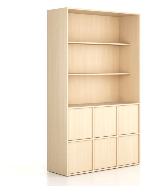 Kancelářská skříň FRAME, 6x dveře, 2x police, 1299 x 450 x 2162 mm, PUSH-lock, bříza