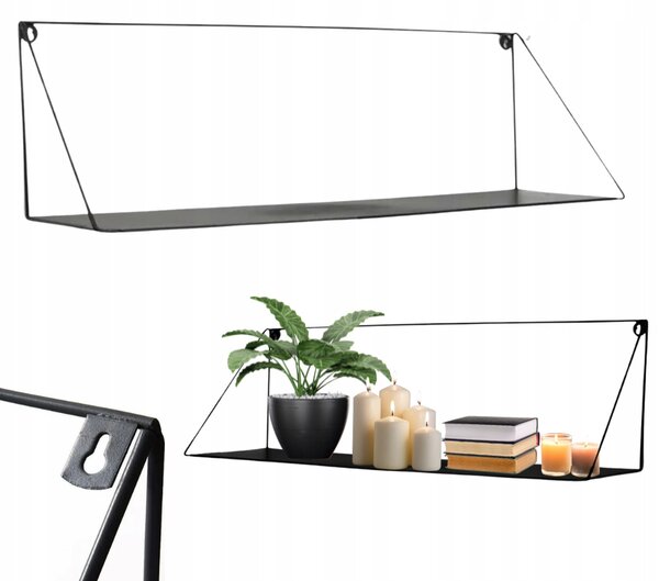 ZÁVĚSNÁ POLICE NA ZEĎ KOVOVÁ ČERNÁ LOFT 80 cm INDUSTRIALNÍ