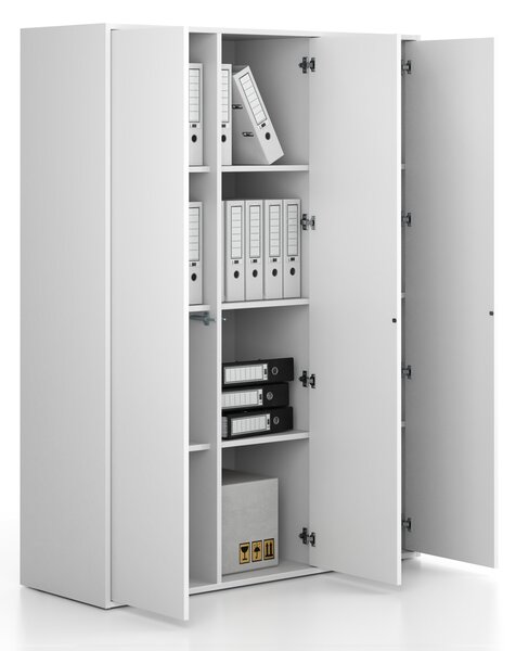 Kancelářská skříň FRAME, 3x dveře, 1299 x 450 x 1735 mm, PUSH-lock, bílá
