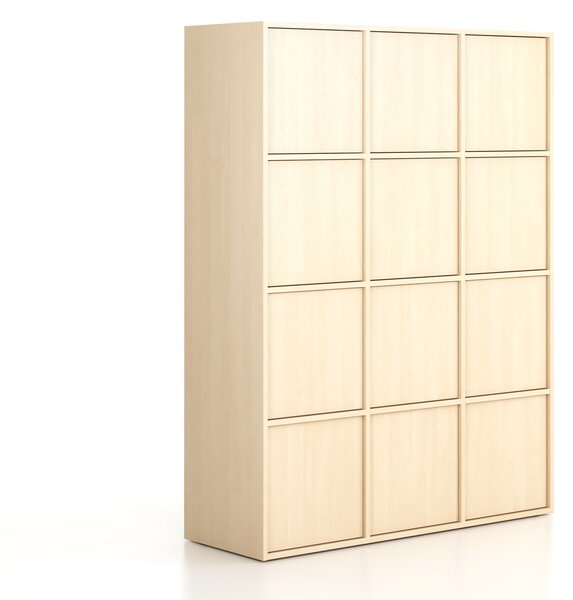 Kancelářská skříň FRAME, 12x dveře, 1299 x 450 x 1735 mm, PUSH-lock, bříza