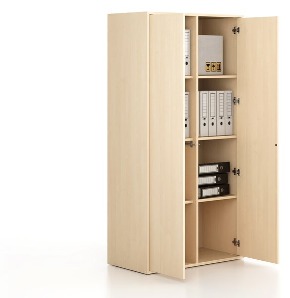 Kancelářská skříň FRAME, 2x dveře, 872 x 450 x 1735 mm, PUSH-lock, bříza