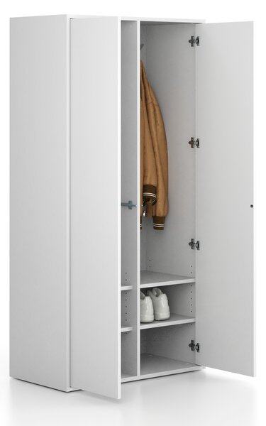 Šatní skříň FRAME, 2 oddíly, 872 x 450 x 1735 mm, PUSH-lock, bílá