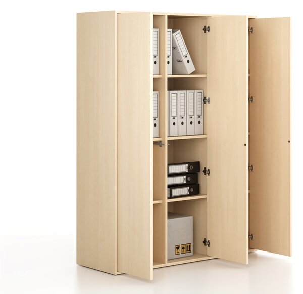 Kancelářská skříň FRAME, 3x dveře, 1299 x 450 x 1735 mm, PUSH-lock, bříza