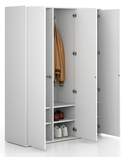 Šatní skříň FRAME, 3 oddíly, 1299 x 450 x 1735 mm, PUSH-lock, bílá