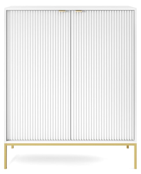 Bílá komoda, moderní design, s reliéfním vzorem, rozměry 104 cm, vhodná do obývacího pokoje nebo ložnice