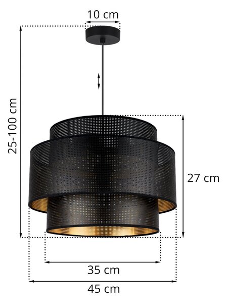 Závěsné svítidlo Asti, 1x černé PVC stínítko, (fi 45cm), g