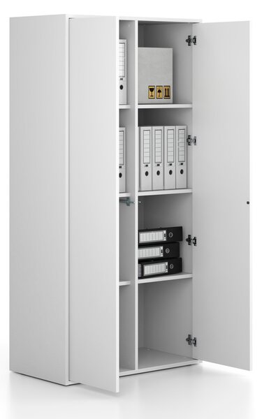 Kancelářská skříň FRAME, 2x dveře, 872 x 450 x 1735 mm, PUSH-lock, bílá