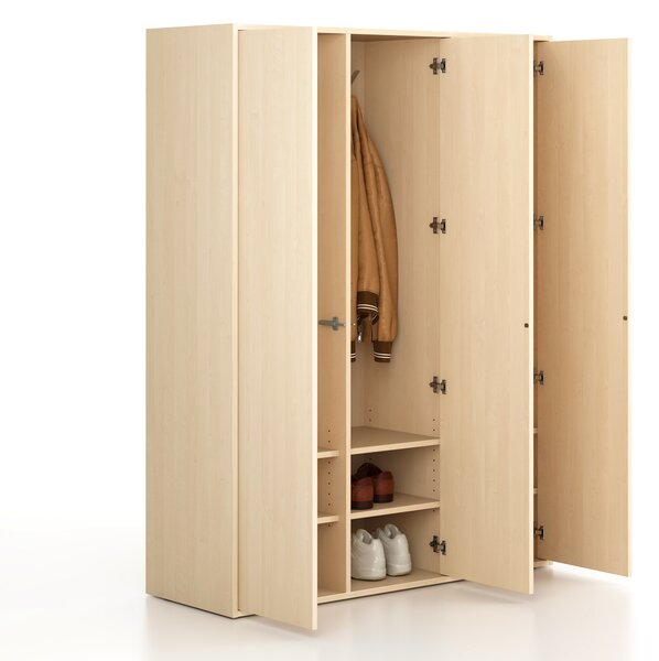 Šatní skříň FRAME, 3 oddíly, 1299 x 450 x 1735 mm, PUSH-lock, bříza