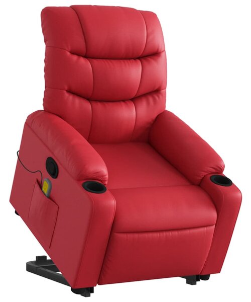 Zvedací masážní polohovací křeslo červené umělá kůže 3206611