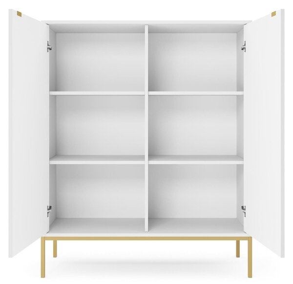 Bílá komoda, moderní design, s reliéfním vzorem, rozměry 104 cm, vhodná do obývacího pokoje nebo ložnice