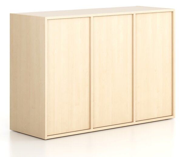 Kancelářská skříň FRAME, nízká, 3 dveře, 1299 x 450 x 881 mm, PUSH-lock, bříza