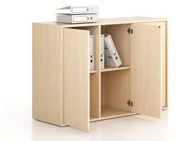 Kancelářská skříň FRAME, nízká, 3 dveře, 1299 x 450 x 881 mm, PUSH-lock, bříza