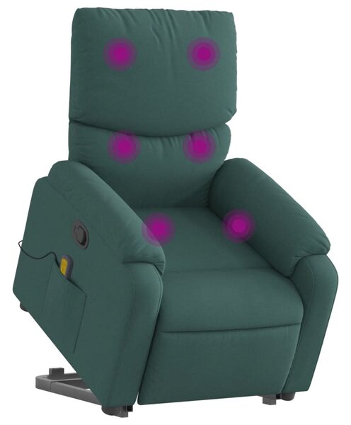 Zvedací masážní polohovací křeslo tmavě zelené textil 3204842
