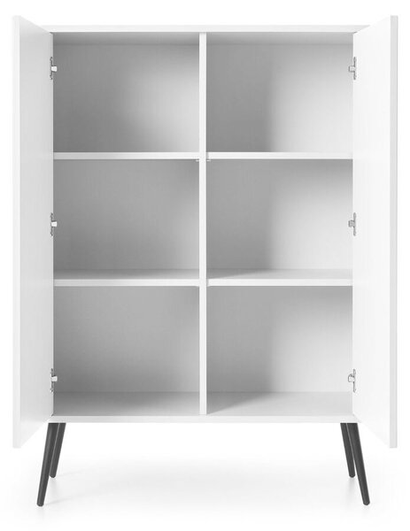 Komoda, skříňka, police, bílá, s reliéfním vzorem, výška 129 cm, vhodná do obývacího pokoje nebo ložnice