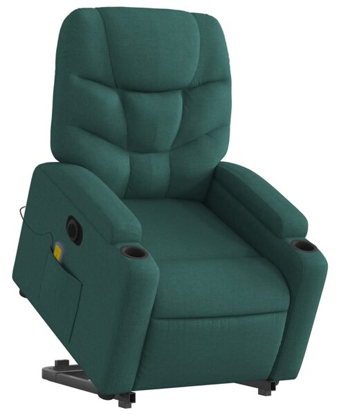 Elektrické zvedací masážní polohovací křeslo zelené textil 3204638
