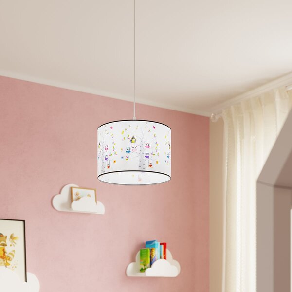 Dětské závěsné svítidlo Owls, 1x plastové stínítko se vzorem, (fi 30cm)