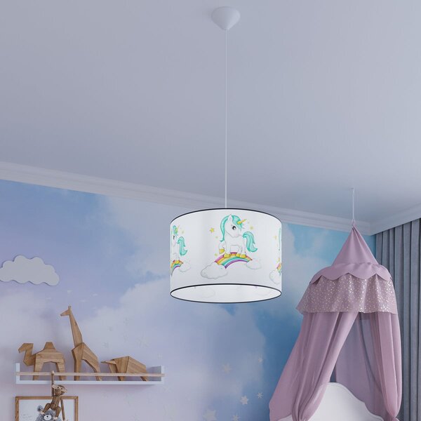 Dětské závěsné svítidlo Unicorn, 1x plastové stínítko se vzorem, (fi 30cm)