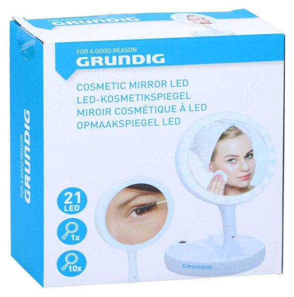 Zrcátko na líčení Grundig s LED osvětlením Úložný prostor Šperky Obyčejné a zvětšovací zrcátko Bílé