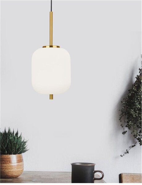 Nova Luce Závěsné svítidlo LATO opálové sklo antický mosazný kov černý kabel E14 1x5W