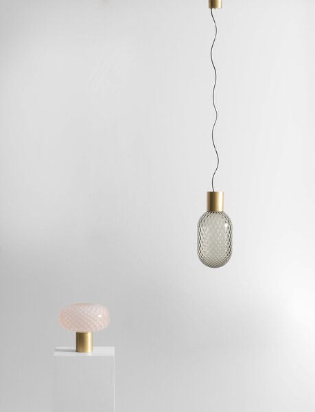 Il Fanale 279.01.G Bloom, závěsné svítidlo z mosazi a kouřového šedého skla, 1x15W LED E27, průměr 20,8cm
