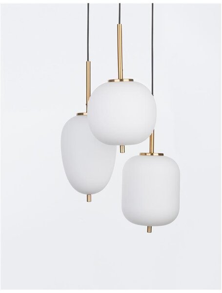 Nova Luce Závěsné svítidlo LATO opálové sklo antický mosazný kov černý kabel E14 3x5W