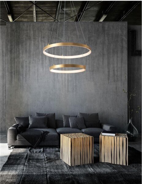 Nova Luce Závěsné LED svítidlo LEON plátkovaný zlatý hliník a akryl nastavitelné 65W 3000K stmívatelné