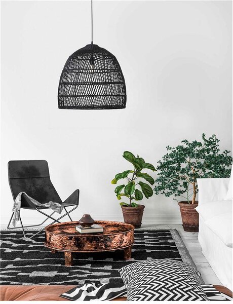 Nova Luce Závěsné svítidlo DESTIN železo a ratan, černá barva E27 1x12W