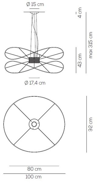 Axolight Hoops 2, zlaté závěsné svítidlo, 2x16W LED 3000K stmívatelné, prům. 100cm, výška 43cm