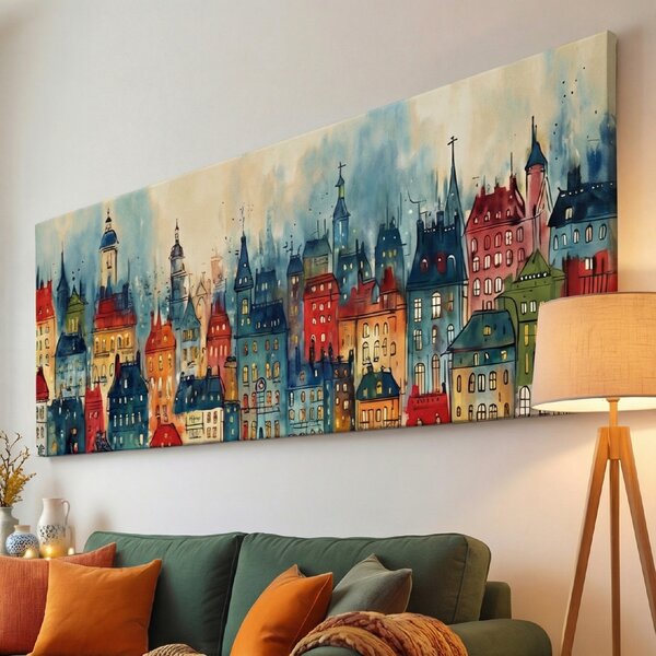 Obraz na plátně - Praha stověžatá, Věže, střechy, město FeelHappy.cz Velikost obrazu (šířka x výška): 60 x 20 cm