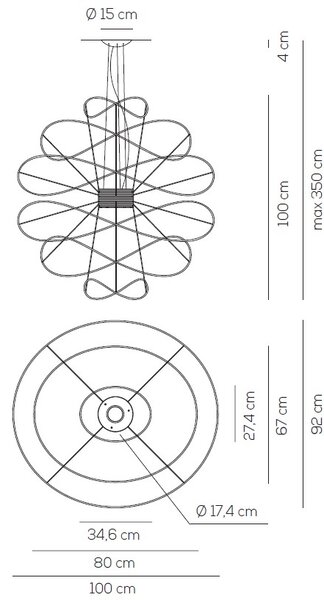 Axolight Hoops 6, bílé závěsné designové svítidlo, 2x16W LED 3000K stmívatelné, prům. 100cm, výška 100cm