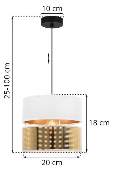 Závěsné svítidlo Asti2, 1x PVC/bílé textilní stínítko, (fi 20cm), g, b