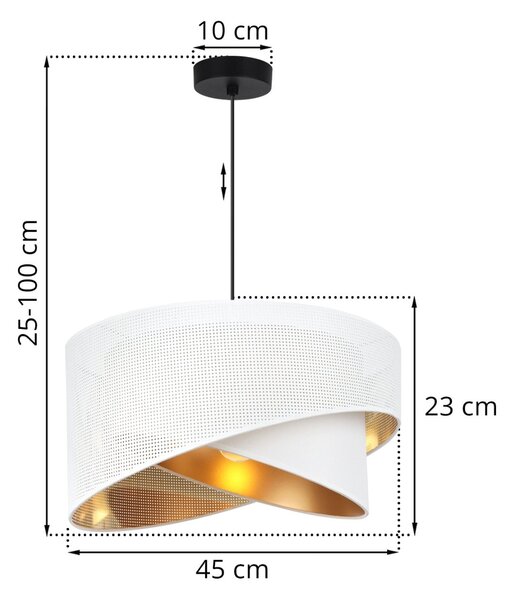 Závěsné svítidlo Asti Duo1, 1x PVC/bílé textilní stínítko, (fi 45cm), g, b