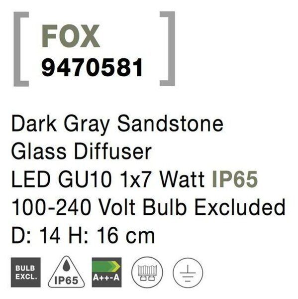 NOVA LUCE venkovní sloupkové svítidlo FOX tmavě šedý pískovec skleněný difuzor GU10 1x7W 100-240V bez žárovky IP65 9470581