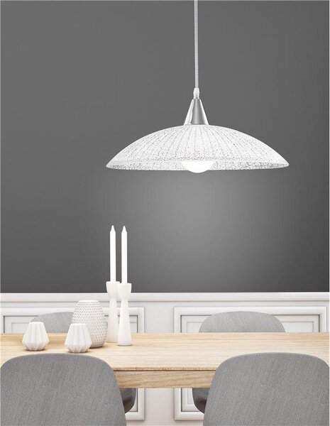 Nova Luce Závěsné svítidlo SHELL chromovaný kov bílá a čiré strukturované sklo E27 1x12W