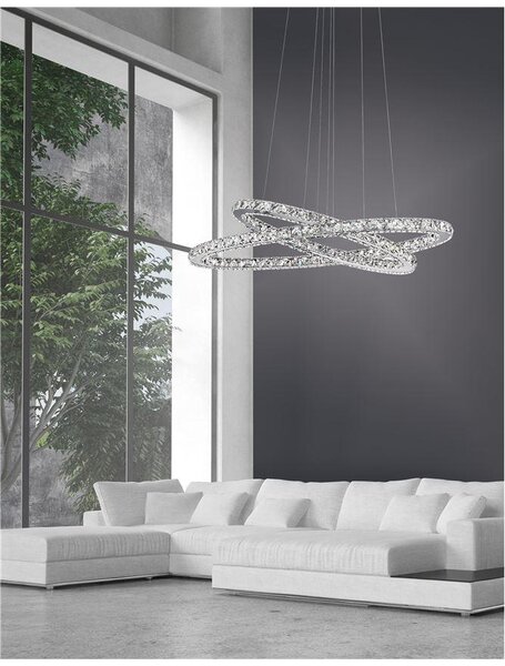 Nova Luce Závěsné LED svítidlo CELINE chromovaný hliník a křišťál nastavitelné 52W 3500K