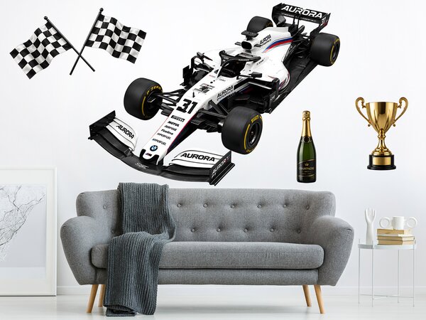 Bílá formule F1 textilní přelepitelná samolepka na zeď arch 75 x 55 cm