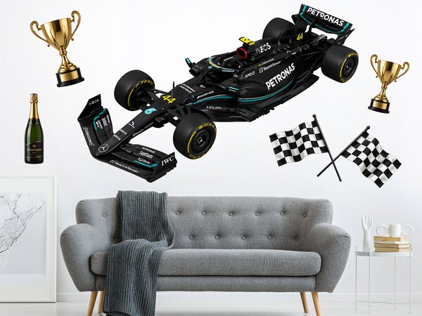 Černá formule Mercedes textilní přelepitelná samolepka na zeď arch 75 x 48 cm
