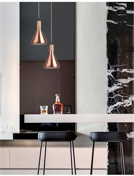Nova Luce Závěsné svítidlo VENANZIO, přírodní dřevo E14 1x5 W, měďené - VÝPRODEJ