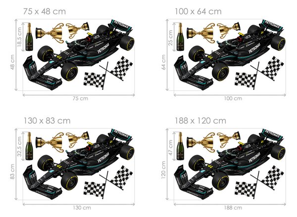 Černá formule Mercedes textilní přelepitelná samolepka na zeď arch 75 x 48 cm