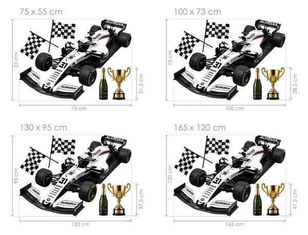 Bílá formule F1 textilní přelepitelná samolepka na zeď arch 75 x 55 cm