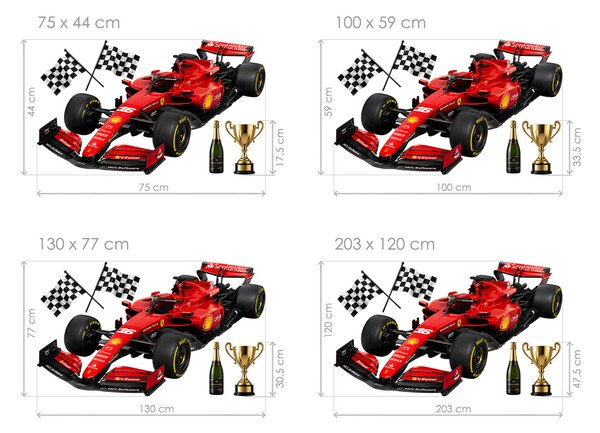Červená formule F1 textilní přelepitelná samolepka na zeď arch 75 x 44 cm