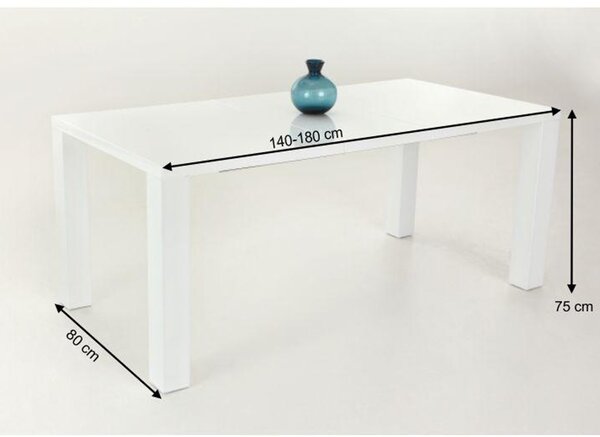 KONDELA Jídelní stůl, bílá vysoký lesk HG, 140-180x80 cm, ASPER NEW TYP 1