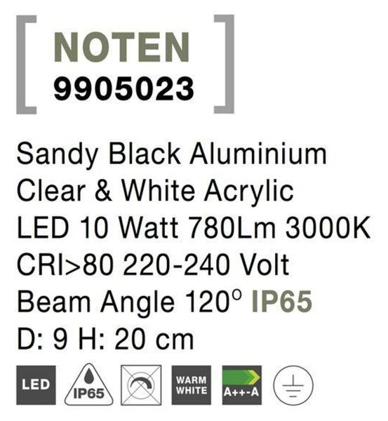 NOVA LUCE venkovní sloupkové svítidlo NOTEN černý hliník čirý a bílý akryl LED 8W 3000K 220-240V IP65 120st. IP65 9905023