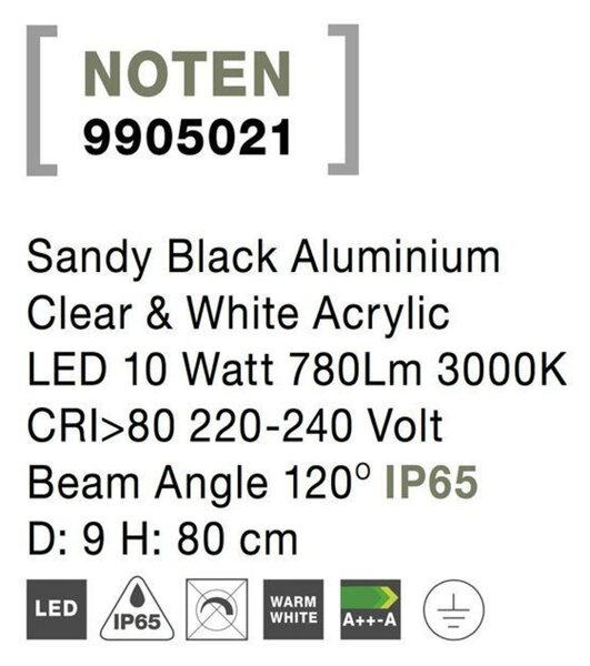 NOVA LUCE venkovní sloupkové svítidlo NOTEN LED černý hliník čirý a bílý akryl 8W 3000K 220-240V IP65 120st. IP65 9905021