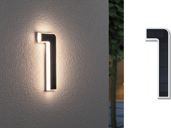 Paulmann 79842 solární domovní číslo 1 s vyměnitelnou baterií LED 0,2W 3000K, výška 23cm, IP44